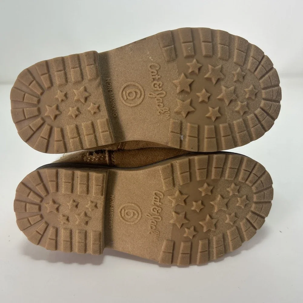 Cat and Jack Toddler Girls'  Emmaline Zipper Booties Sz 6, Cognac Speckled Cuffs